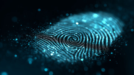 Abstract Digital Fingerprint Design with Blue Particles on Dark Background Ideal for Technology and Security Concepts
