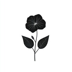 Black flower silhouette, simple design, white background, botanical illustration, graphic design element