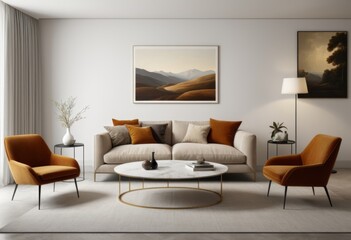 There is a living room with sofa chairs and coffee table