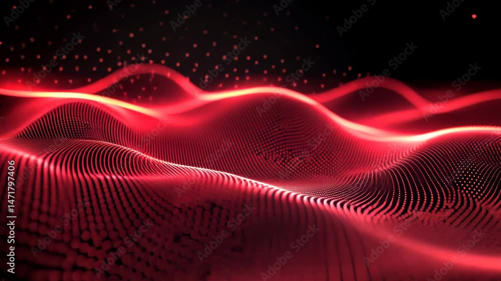 Poster dynamic abstract red waves with glowing dots create mesmerizing digital effects and evoke energy.