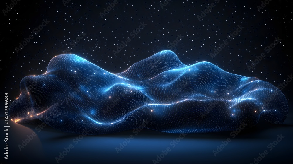 Aufkleber abstract blue particle landscape with orange light accents. reflective base enhances the futuristic 