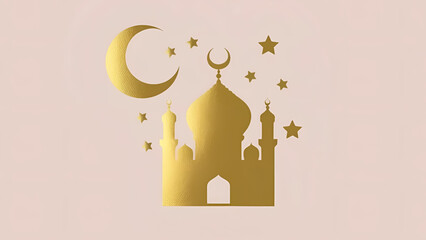 golden mosque silhouettes with large crescent moon for Eid al-Adha