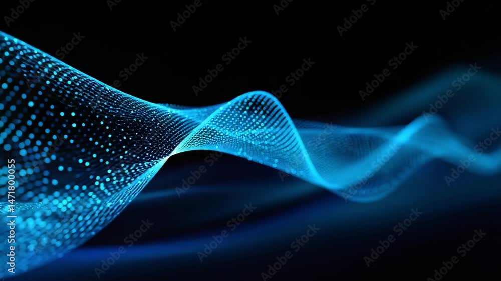 Poster blue digital wave with glowing dots and abstract blue dot wave creating dynamic flow
