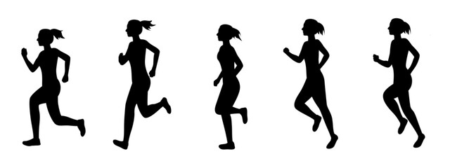 Woman running silhouette, jogging, women runners