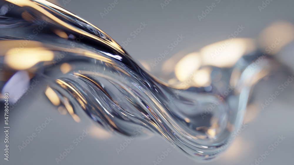 Poster abstract image of flowing, translucent glass, creating a dynamic and elegant wave shape, suggesting 