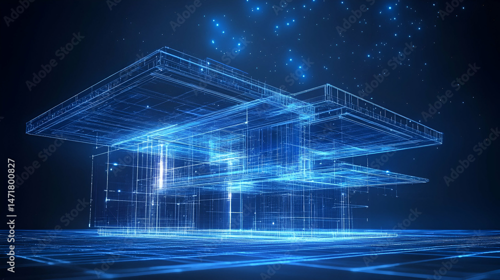 Poster digital building structure abstract blue light rendering