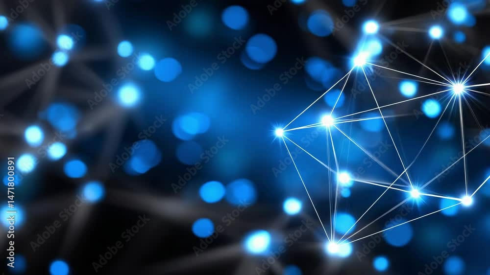 Aufkleber blue glowing network connection technology with light and nodes on dark background