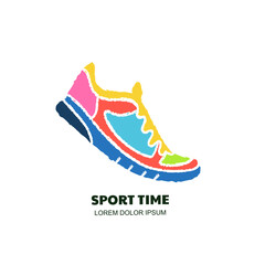 Running sneakers logo sign. Abstract sport shoe emblem. Vector design for marathon banner, poster, fashion print