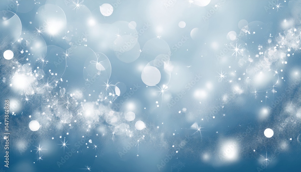 Aufkleber ethereal blue sparkle background with soft bokeh lights and starbursts ideal for winter web design, greeting card, or branding graphic

