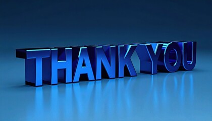 Blue thank you sign with reflection on a blue surface