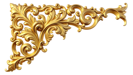 Antique gold corner frame isolated on white background, png