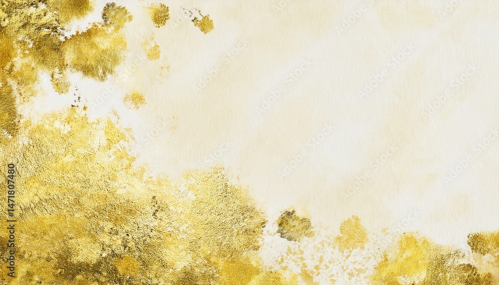 Poster abstract gold foil texture with floral accents and soft watercolor splashes on ivory background for elegant branding or web design


