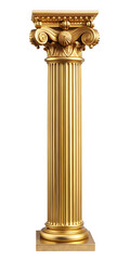 Antique gold and white color roman column isolated on white background, for theater or decor, png
