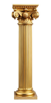 Antique gold and white color roman column isolated on white background, for theater or decor, png