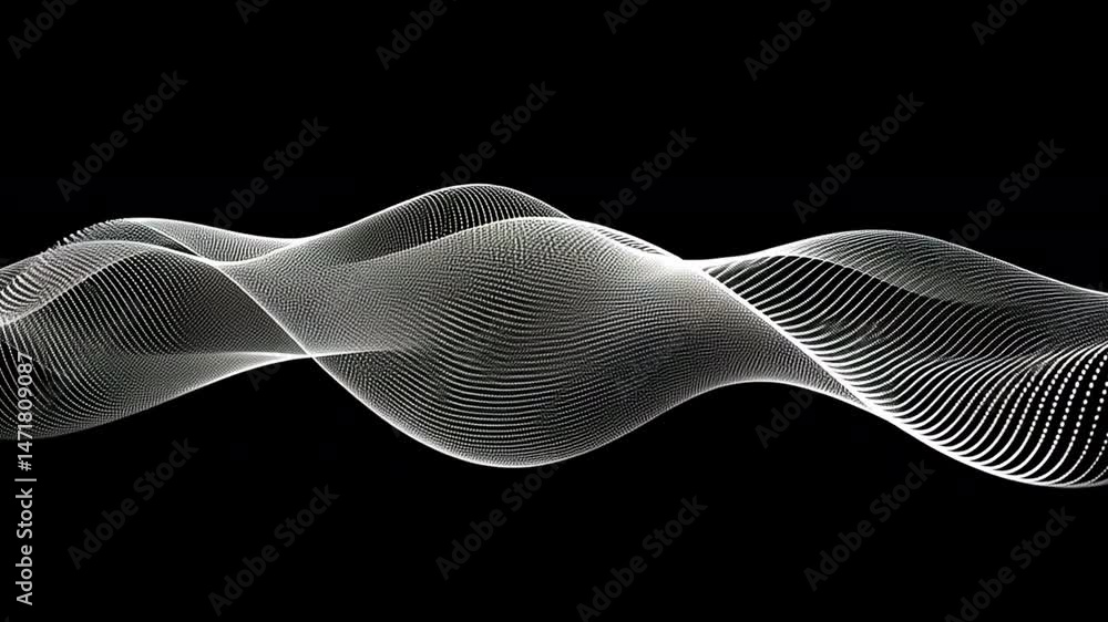 Poster abstract wave pattern of white curves and lines on black background, creating mesmerizing movement a