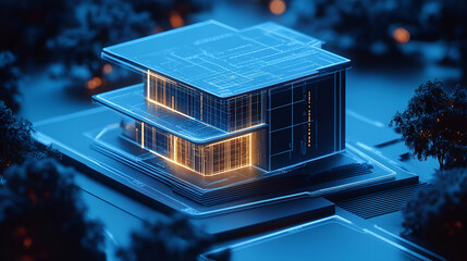 Futuristic Smart Home on Circuit Board at Night