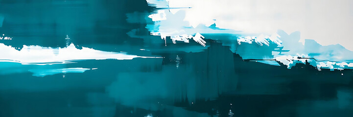 Abstract Teal and White Landscape Painting
