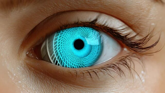 human eye with blue pattern inside. 