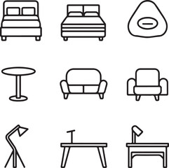 Modern furniture icon set , minimalist linear style for home decor projects
