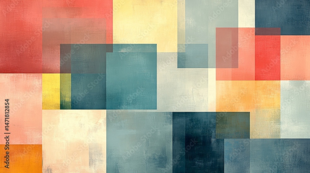 Poster abstract geometric composition of overlapping rectangles in vibrant colors.