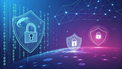 A digital shield featuring a cybersecurity locks, symbolizing security and protection.	