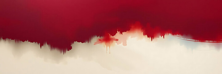 Abstract watercolor painting with red and beige colors, artistic background.
