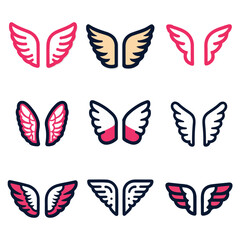 Be An Angel Day vector illustrations set featuring angels helping people, doing kind acts, hugging children, planting trees, spreading love and peace, solid color flat style design, no gradient