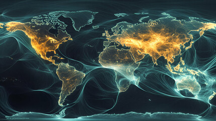 Global Network Connections Visualization Illuminated World Map