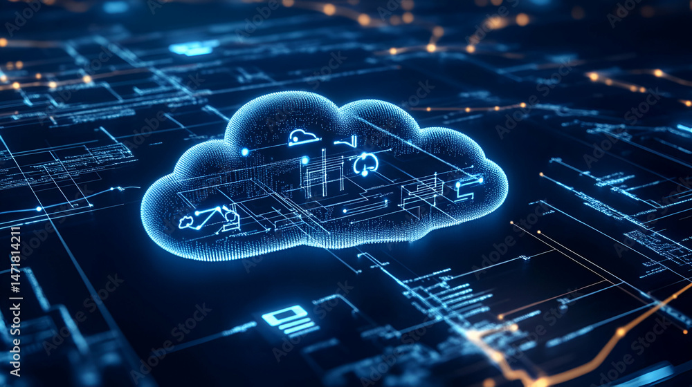 Poster glowing blue cloud computing network abstract digital background