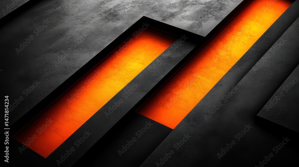 Poster glossy black background with three vibrant orange diagonal stripes of varying thickness, creating a 