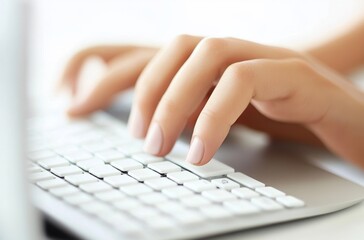 Hands typing on ergonomic keyboard in clean office