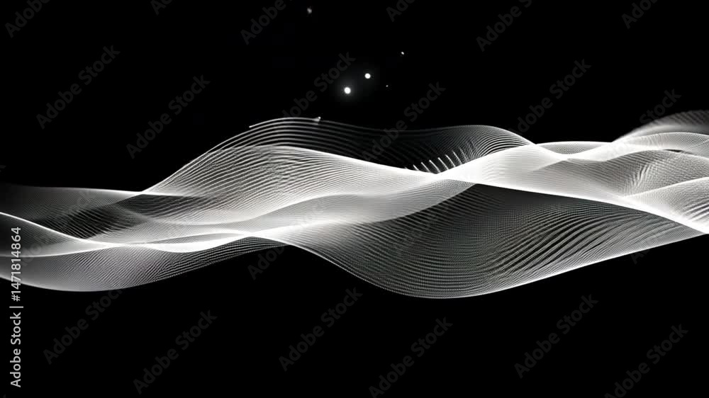 Poster abstract wave pattern in white and black background, showcasing fluidity and movement through elegan
