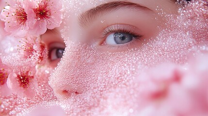 Womans face with cherry blossoms, and spa.