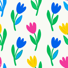 Colorful Tulip Flower Seamless Pattern Background