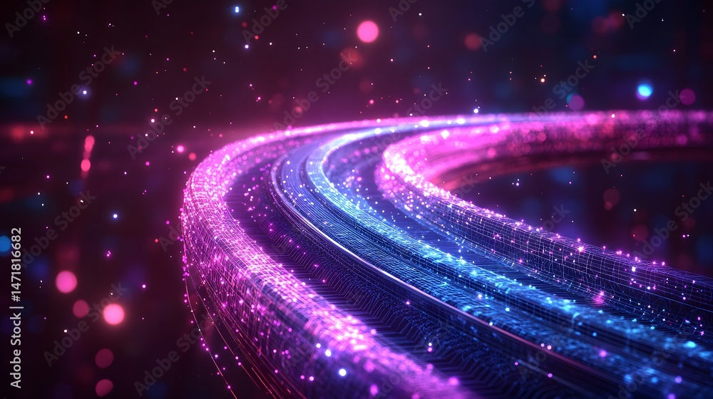 Aufkleber futuristic network of neon pathways glows, symbolizing connectivity and innovation. sparkling partic