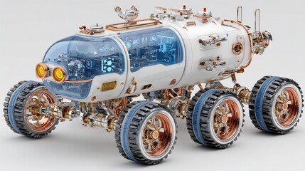 Futuristic Steampunk Rover: A 3D Render of a Retro-Inspired Space Exploration Vehicle