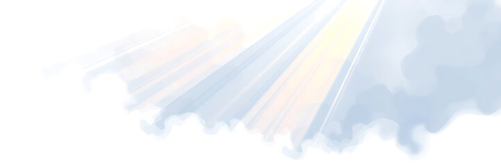 Rays of sunlight shining through clouds on a white background, illustration.