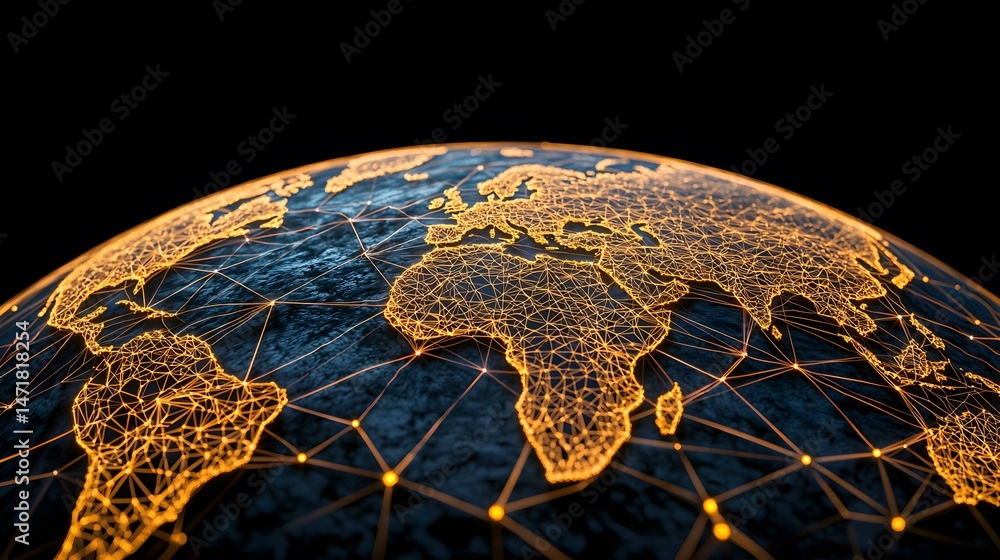 Poster the image shows a stylized depiction of the earth, with continents outlined in glowing orange lines 