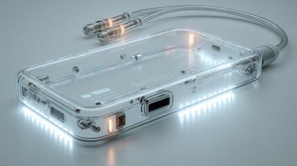 Transparent Futuristic Device with Glowing LEDs