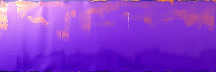 Purple painted wall with peeling orange paint creates a textured background.