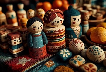 Day of the Dead figurines with traditional treats.