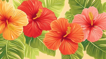 Obraz premium Hibiscus Flowers Tropical Floral Design.