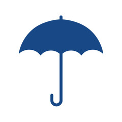 Umbrella icon in dark blue on a white background, minimalist style, weather symbo
