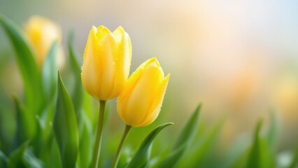 Obraz premium The Warmth of Spring Two Yellow Tulip Flowers in Morning Light