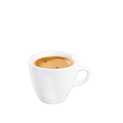 Fototapeta premium Freshly brewed coffee served in a white cup on a minimalist surface