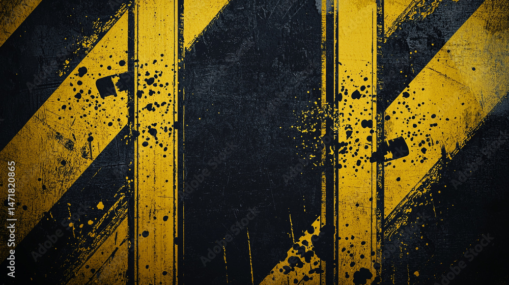 Aufkleber abstract background with black and yellow stripes and splatters creating a warning sign effect