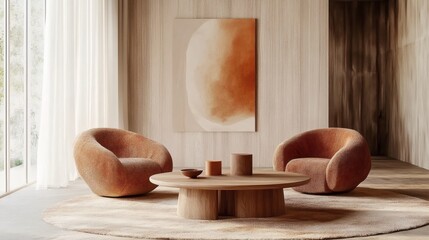 Modern living room featuring Japandi style with minimalist furniture, neutral tones, and clean natural interior design
