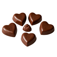 Fototapeta premium Heart-shaped chocolates arranged in a simple formation on a white background