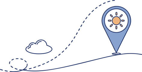 Creative Map Design With Sun Icon and Dashed Path Illustrating a Journey Through a Landscape