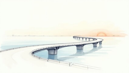 Fototapeta premium Boceto arquitectónico dibujado a mano de un puente de carretera serpenteante